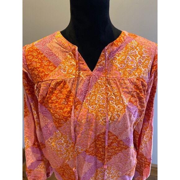Time and Tru Blouse Plus Sz XL Pink Orange Paisley Boho Peasant Top Cottagecore - Picture 2 of 9